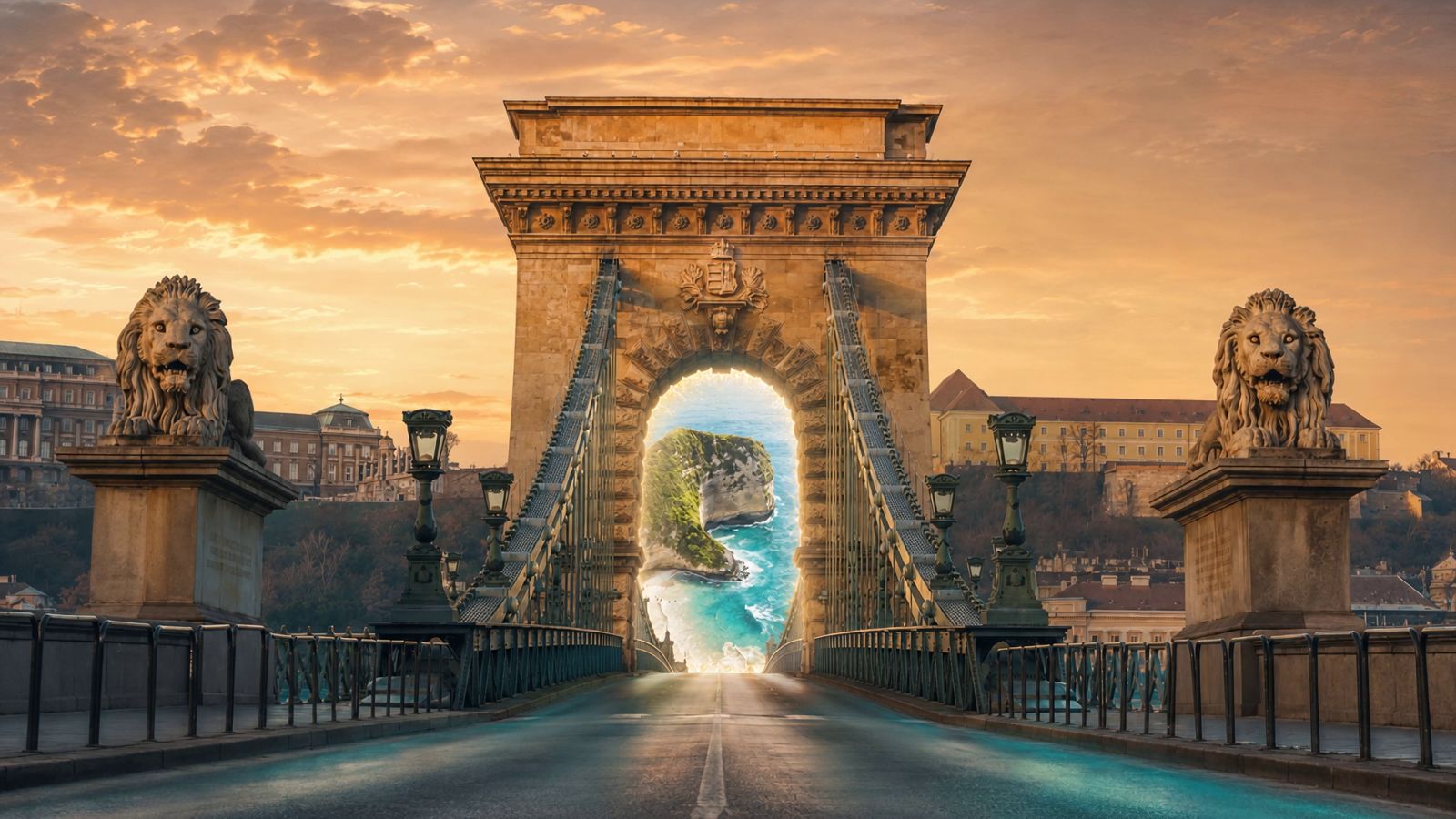 Le pont des Chaînes à Budapest, heure dorée